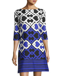 Taylor Printed Ponte Shift Dress Blue Pattern