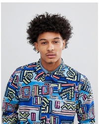 Herschel Supply Co. Hoffman Collab Packable Coach Jacket With Back Print In Blue Abstract Print