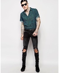 Reclaimed Vintage Party Shirt In Reptile Print In Regular Fit