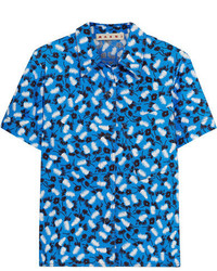 Marni Printed Cotton Poplin Shirt Blue