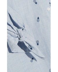 Madewell Shrunken Trapeze Printed Cotton Chambray Shirt Navy