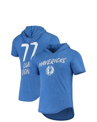 FANATICS Branded Luka Doncic Heathered Blue Dallas Mavericks Hoodie Tri Blend T Shirt