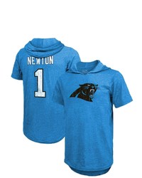 Majestic Threads Cam Newton Blue Carolina Panthers Player Name Number Tri Blend Hoodie T Shirt