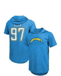 Majestic Threads Fanatics Branded Joey Bosa Powder Blue Los Angeles Chargers Player Name Number Tri Blend Hoodie T Shirt At Nordstrom