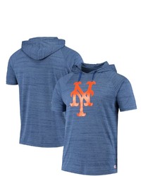 STITCHES Heathered Royal New York Mets Raglan Short Sleeve Pullover Hoodie