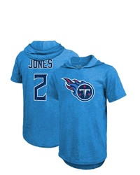 Majestic Threads Julio Jones Light Blue Tennessee Titans Player Name Number Tri Blend Short Sleeve Hoodie T Shirt