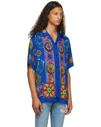VERSACE JEANS COUTURE Blue Bowling Short Sleeve Shirt
