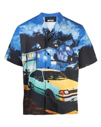 MSGM Car Print Cotton Shirt