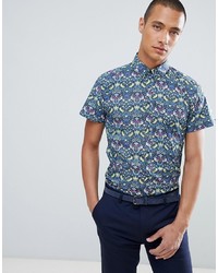 Clean Cut Copenhagen Clean Cut Small Forest Print Slim Fit Short Sleeve Shirt