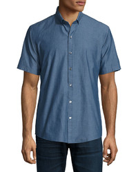 Zachary Prell Dobby Print Short Sleeve Woven Shirt Blue