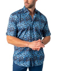 Maceoo Galileo Snakeskin Print Short Sleeve Button Up Shirt In Blue At Nordstrom