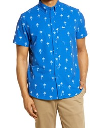 Vintage Summer Palm Tree Short Sleeve Stretch Seersucker Shirt