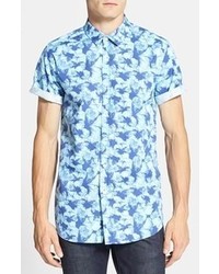 Topman Short Sleeve Hibiscus Floral Print Shirt