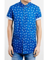 Topman Slim Fit Short Sleeve Fish Print Shirt