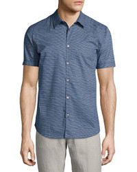 John Varvatos Star Usa Micro Print Short Sleeve Sport Shirt Blue