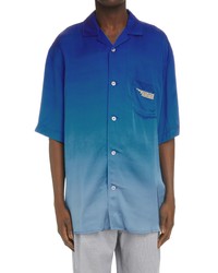 Acne Studios Statue Print Short Sleeve Button Up Shirt In Blue At Nordstrom