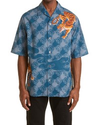 Kenzo Zodiac Tiger Short Sleeve Button Up Camp Shirt In Duck Blue At Nordstrom