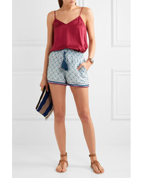 Talitha Dainty Floral Print Cotton And Silk Blend Shorts Blue