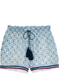 Talitha Dainty Floral Print Cotton And Silk Blend Shorts Blue