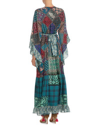 Anna Sui Silk Woodblock Print Dress With Sheer Trim