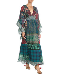 Anna Sui Silk Woodblock Print Dress With Sheer Trim