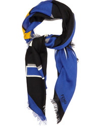 Fendi Faces Wool And Silk Blend Scarf