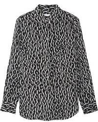 Equipment Slim Signature Printed Washed Silk Shirt Leopard Print