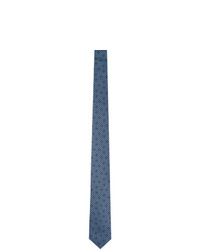 Salvatore Ferragamo Blue And Black Silk Geometrical Neck Tie