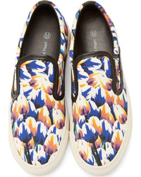 Mother of Pearl Blue Tulip Print Achilles Slip On Sneakers