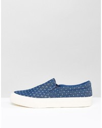 Asos Slip On Sneakers In Blue Chambray With Cross Print