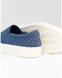 Asos Slip On Sneakers In Blue Chambray With Cross Print