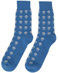 Alexander McQueen Blue White Short Skull Socks