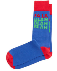 Jonathan Adler Fa La Blah Blah Printed Holiday Socks Royal