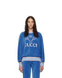Gucci Blue Chenille Tennis Logo Sweatshirt