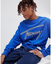 Tommy Jeans Signature Capsule Logo Front Sweatshirt Relaxed Fit In Blue
