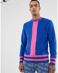 ASOS DESIGN Sweatshirt In Towelling With Stripe Ribs In Blue