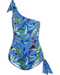 Emilio Pucci One Shoulder Printed Swimsuit Blue