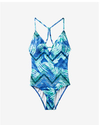 Express Tropical Print Strappy One Piece Swimsuit