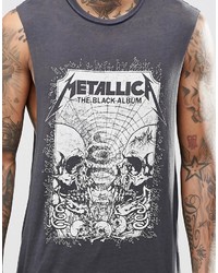 Asos Brand Sleeveless T Shirt With Burnout And Metallica Print