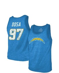 Majestic Threads Fanatics Branded Joey Bosa Powder Blue Los Angeles Chargers Name Number Tri Blend Tank Top