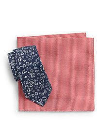 Original Penguin Royale Floral Print Tie Gingham Pocket Square Gift Set