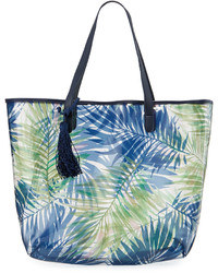 Neiman Marcus Clear Palm Leaf Print Tote Bag Navy