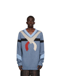 Blue Print V-neck Sweater