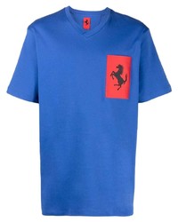 Ferrari Logo Patch V Neck T Shirt