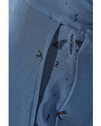 Valentino Swallow Metamorphosis Printed Silk Crepe De Chine Wide Leg Pants Blue