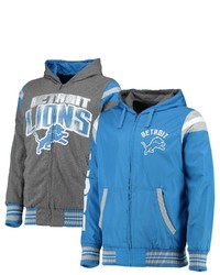 G-III SPORTS BY CARL BANKS Blueheathered Charcoal Detroit Lions Fast Pace Reversible Full Zip Jacket At Nordstrom