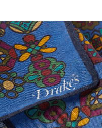 Drakes Drakes Printed Wool And Silk Blend Pocket Square