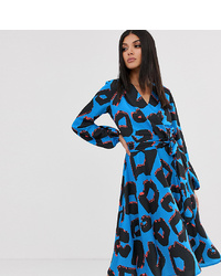 Flounce London Tall Wrap Front Midi Dress In Abstract Print
