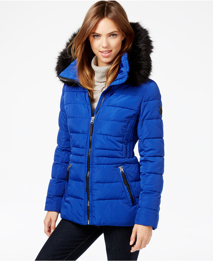 Calvin Klein Water Resistant Hooded Faux Fur Trim Puffer Coat, $250 |  Macy's | Lookastic