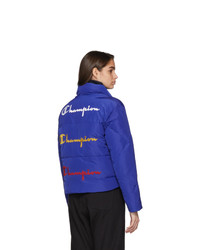 Champion Reverse Weave Blue Back Script Logo Puffer Jacket